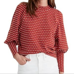 Madewell Puff-Sleeve Mockneck Top in Bow-Tie Jacquard